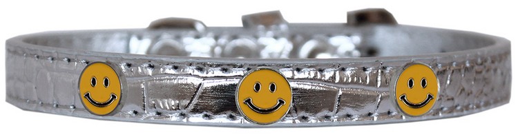 Happy Face Widget Croc Dog Collar Silver Size 16